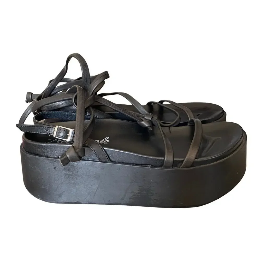 Free People Midnight Mood Black Leather Platform Lace Up Sandals 39 size 9 - Picture 4 of 10